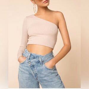 Revolve Superdown Karol Ribbed One-Shoulder Crop Top Size Small